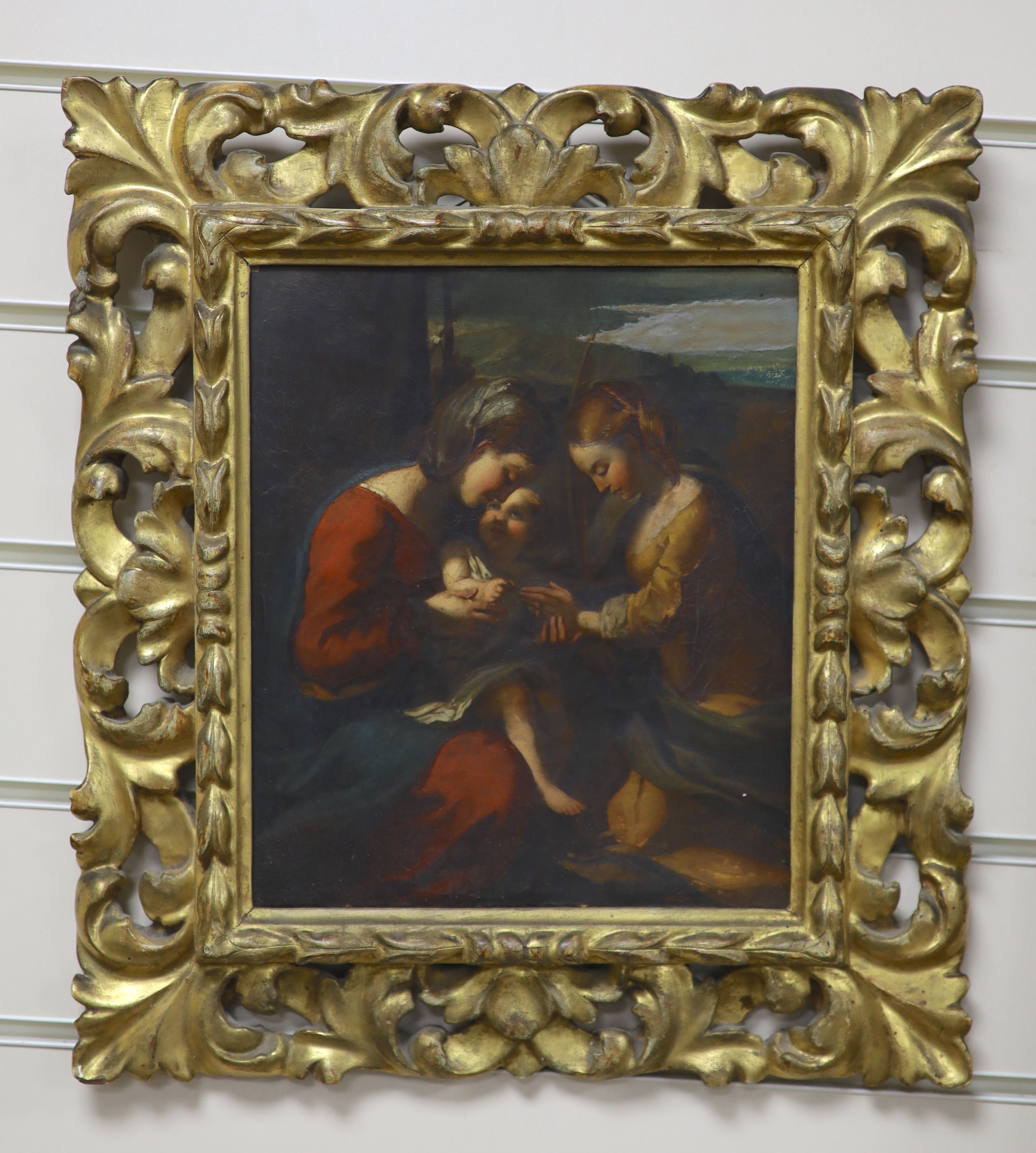Luigi Bigazzi (Italian, b.1814), oil on canvas, Virgin and child with attendant, signed and dated 1877 verso, 26 x 22cm